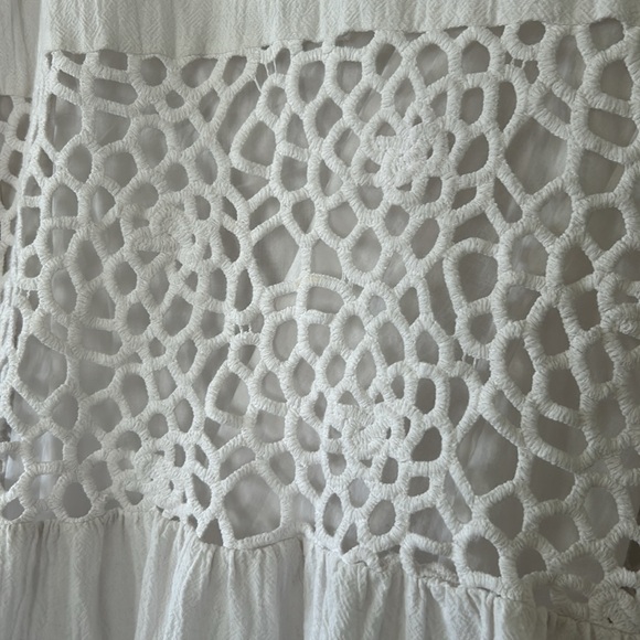 Tyler Boe Izzy Eyelet Topper Crochet Dress w Bell Sleeves Notch Neck White - Picture 8 of 15